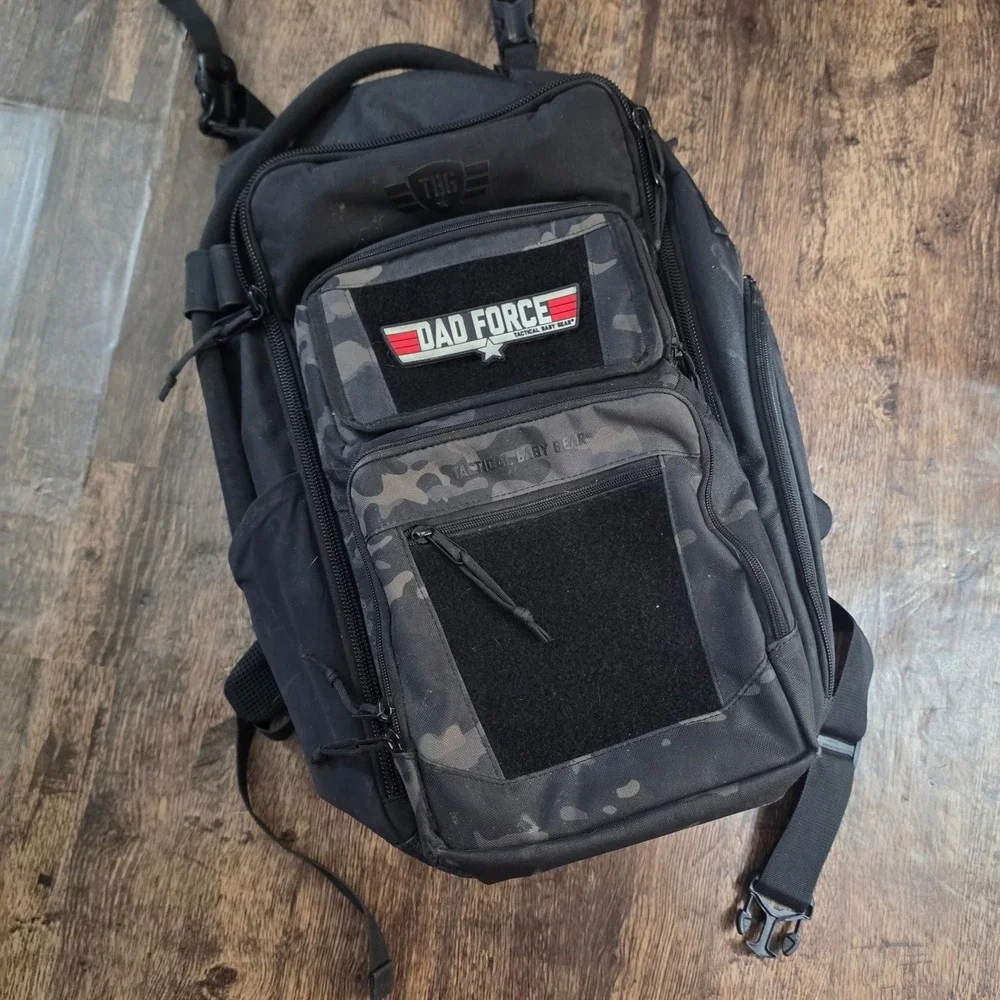 TACTICAL BABY GEAR Diaper Bag Backpack Mens Black Camo Dad Force Patch Daddy